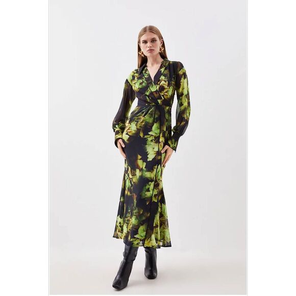 Karen Millen Floral‎ Printed Georgette Woven Maxi Dress size 0 NWT - Picture 2 of 14